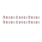 N-129 - Diamond Pink - Press On Nail Set Of 24 - Free 24 Pcs Sticker Sheet Included