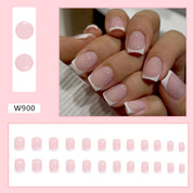 N-132 - Soft Pink & White k - Press On Nail Set Of 24 - Free 24 Pcs Sticker Sheet Included