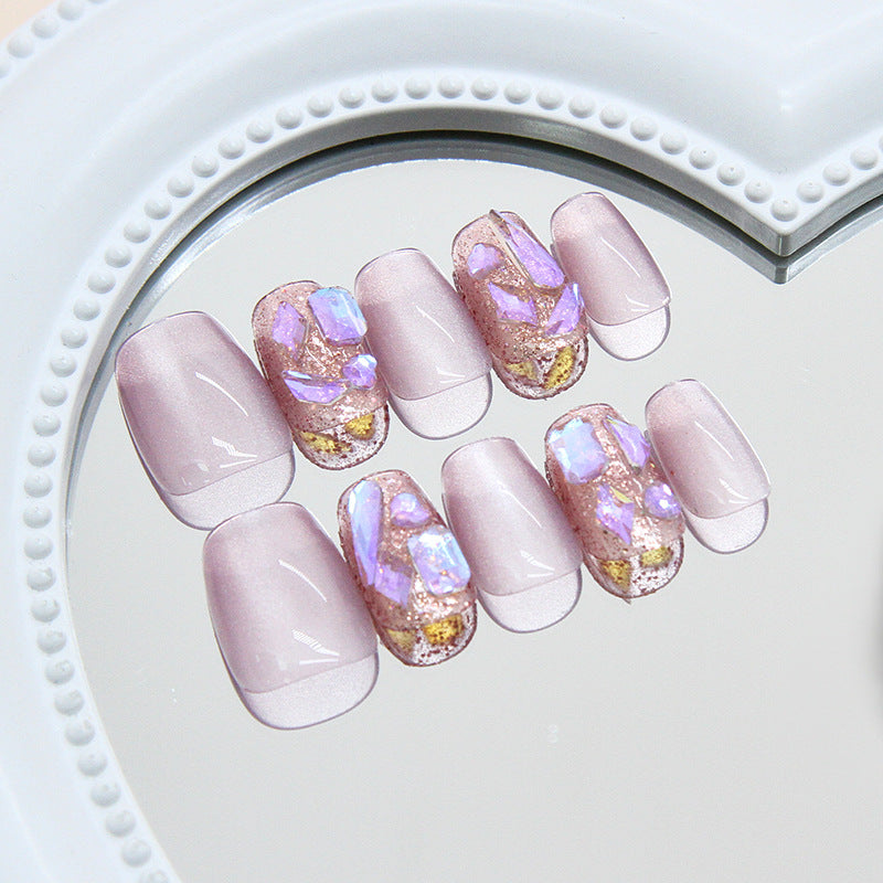 N-129 - Diamond Pink - Press On Nail Set Of 24 - Free 24 Pcs Sticker Sheet Included