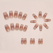 N-146 - Shiny White Salmon Pink Shade - Press On Nail Set Of 24 - Free 24 Pcs Sticker Sheet Included