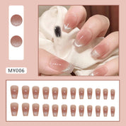 N-146 - Shiny White Salmon Pink Shade - Press On Nail Set Of 24 - Free 24 Pcs Sticker Sheet Included