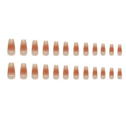 N-149 - Beige & Peach Fancy - Press On Nail Set Of 24 - Free 24 Pcs Sticker Sheet Included
