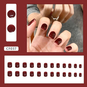N-113 - Maroon - Press On Nail Set Of 24 - Free 24 Pcs Sticker Sheet Included
