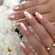 N-138 - Pink & White - Press On Nail Set Of 24 - Free 24 Pcs Sticker Sheet Included